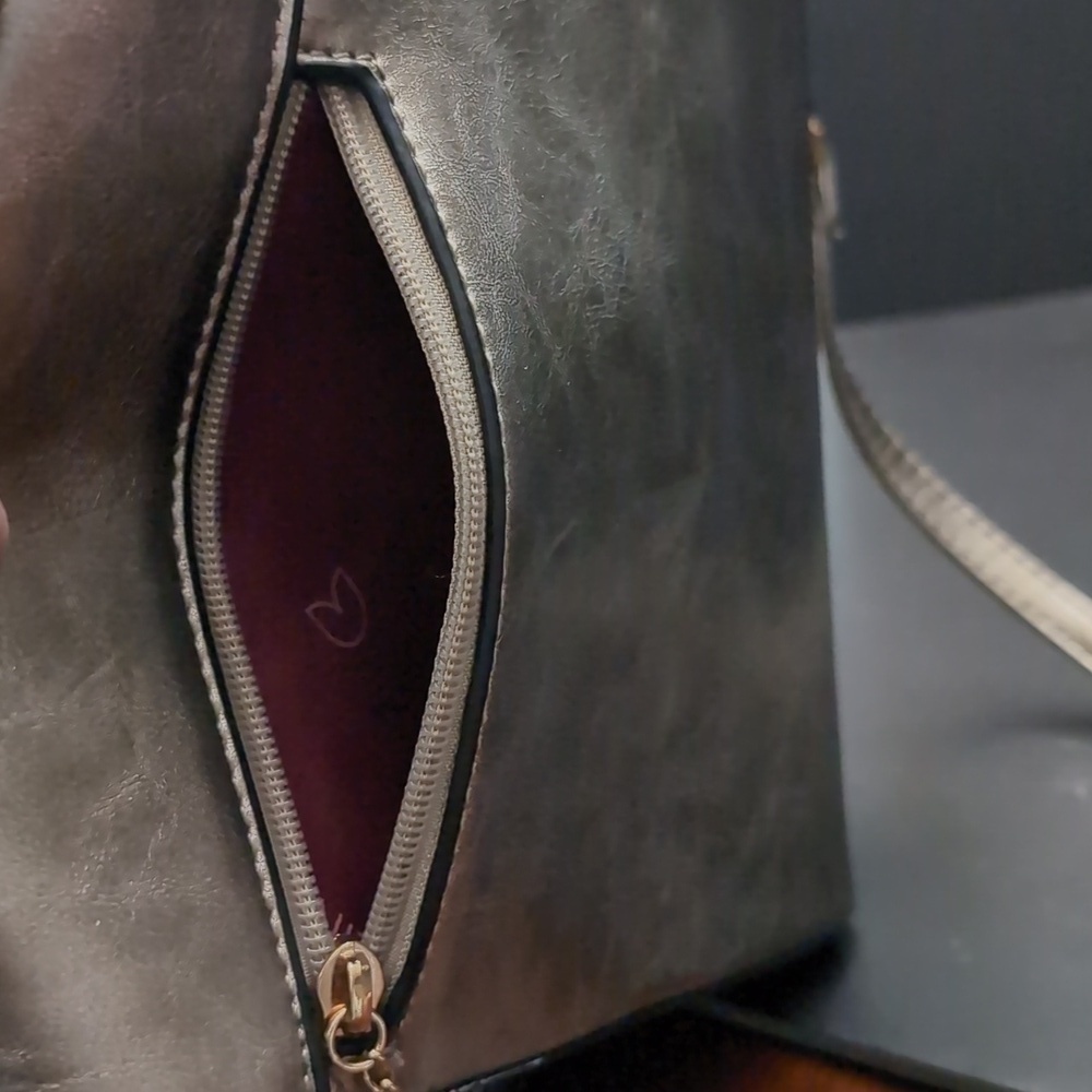 Darlings Metallic Gray Vegan Leather Small Hobo/Crossbody Bag. - Picture 9 of 12